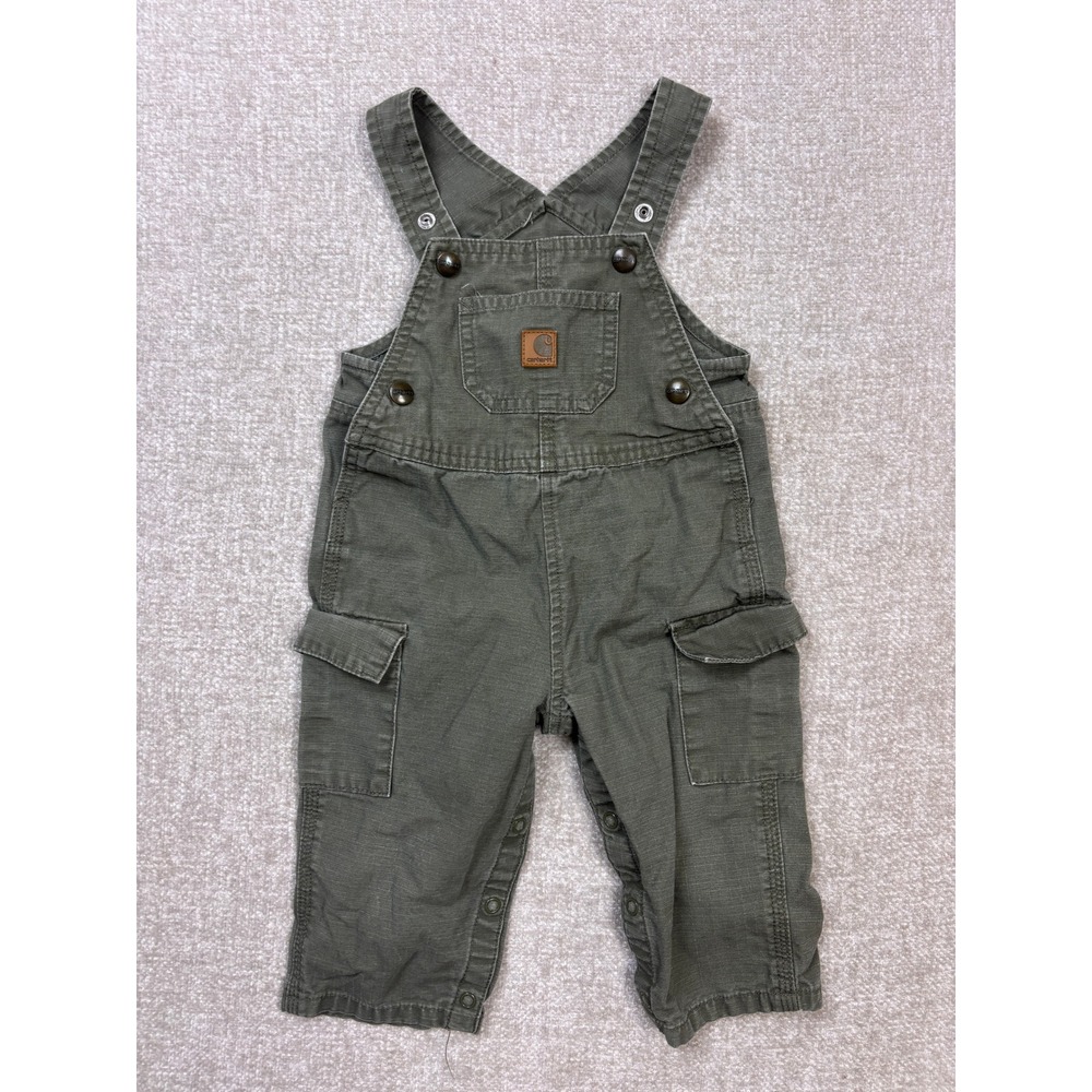 Carhartt Baby Boys Olive Green Ripstop Cargo Bib Overalls 12 Months